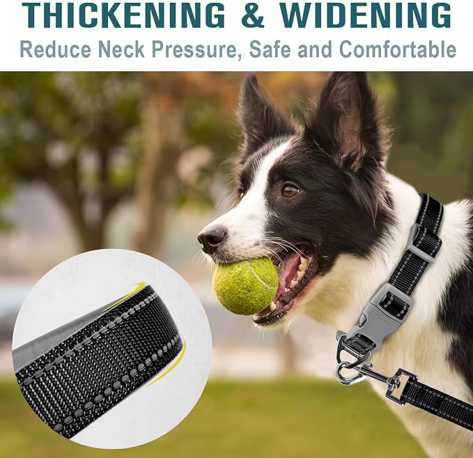 Dog Collar for Medium Small Large Dogs Reflective with Leash,Collar and Leash for Dogs,Soft Neoprene Padded 2 Pack(Black,XS)