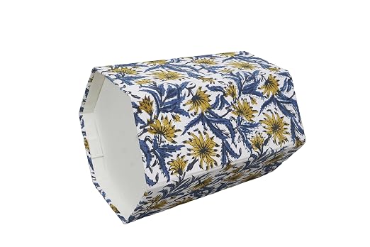 3.3 Gallon Cotton Hand Block Printed Paper Waste Basket |Small Decorative Trash Can for Housewarming Gifts in Living Room, Bedroom, Bathroom | Eco-Friendly, Plastic-Free (1, Blue Yellow FLOWAR)
