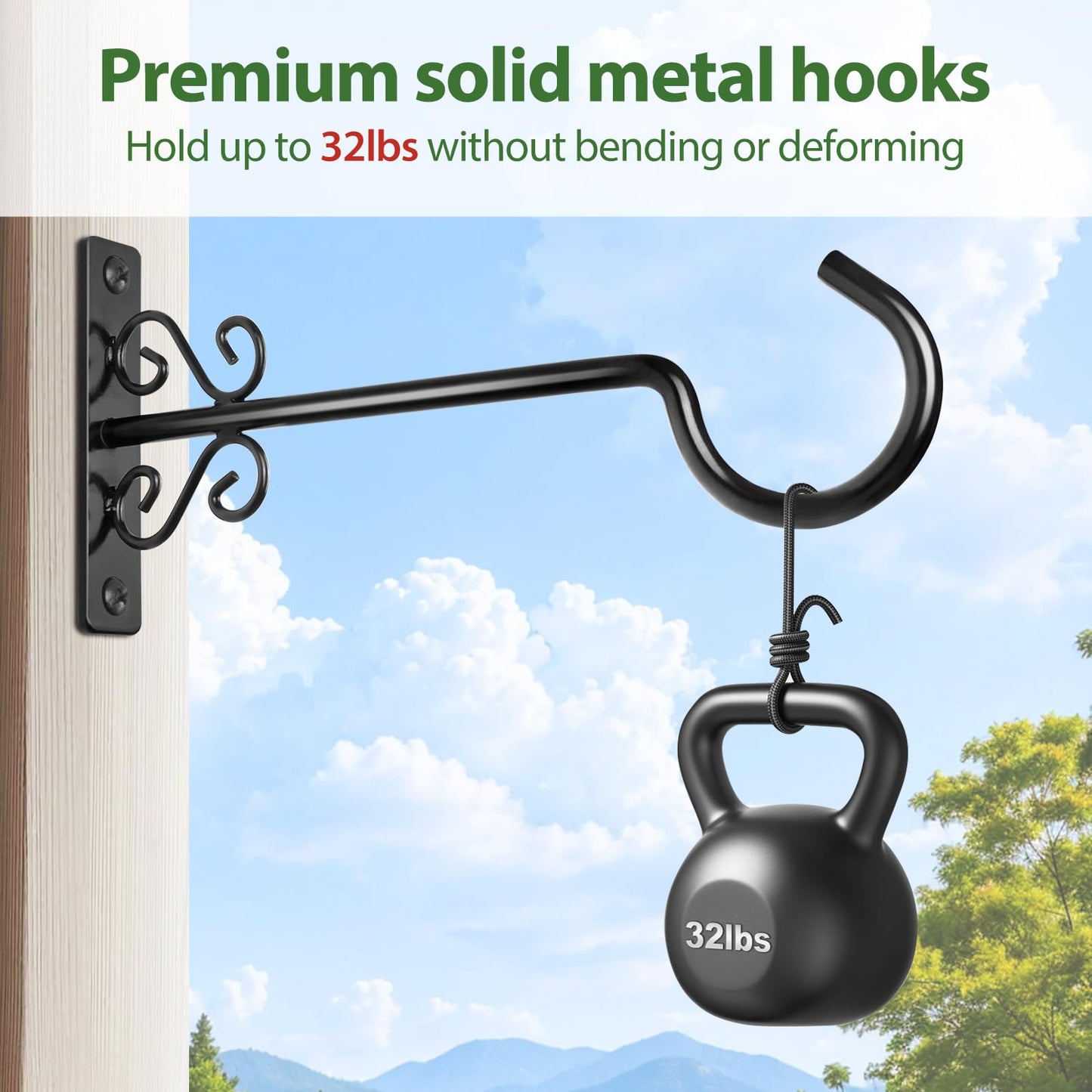 BOLITE Plant Hangers, 10 Inch Hanging Plant Brackets Outdoors or Indoors, Wall Hooks for Hanging Hummingbird Feeders, Bird Feeders, Planters, Lanterns, Wind Chimes, 2 Pack, Black, Gifts for Women Men