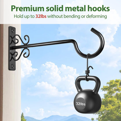 BOLITE Plant Hangers, 10 Inch Hanging Plant Brackets Outdoors or Indoors, Wall Hooks for Hanging Hummingbird Feeders, Bird Feeders, Planters, Lanterns, Wind Chimes, 2 Pack, Black, Gifts for Women Men