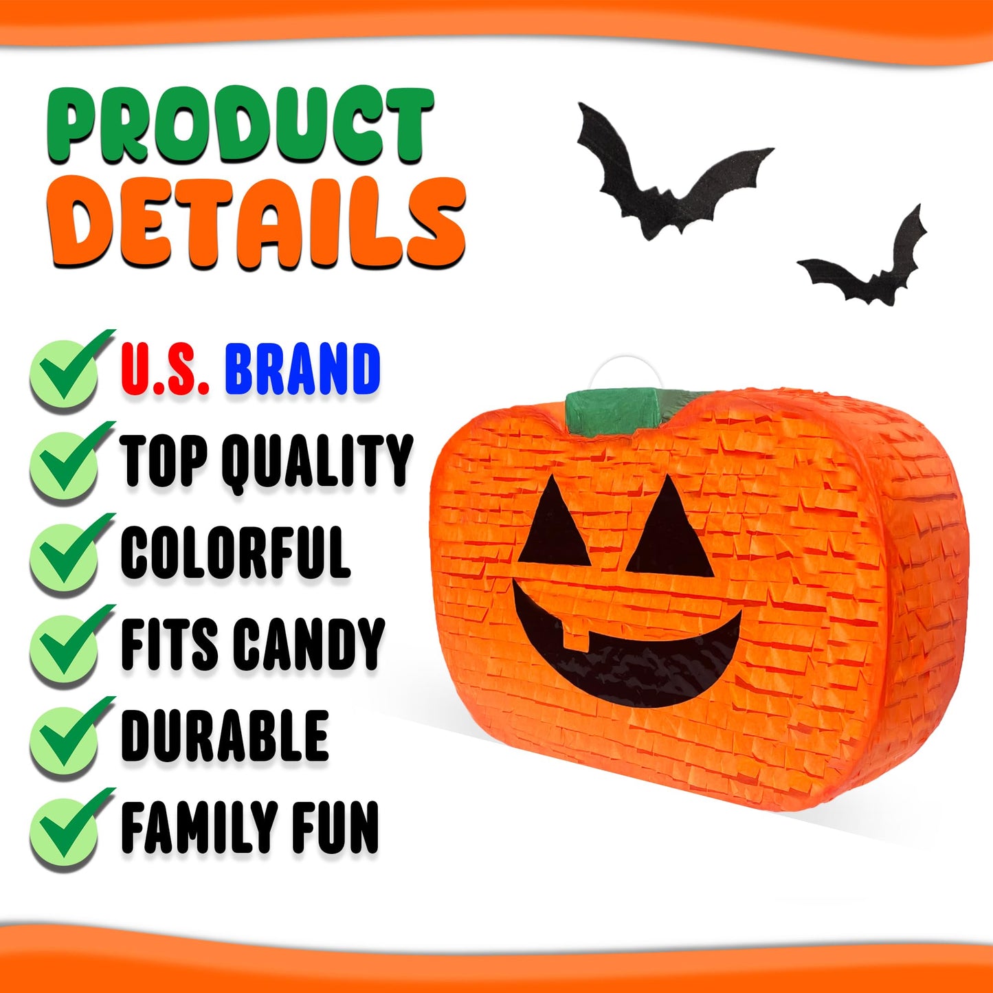 Jergrim Halloween Pumpkin Piñata 4-piece set 16"x11" Perfect for Halloween Party Decorations, Photo Prop, Jack-O'-Lanthern, October Birthday, Funny, Scary and Spooky, Fits candy/favors