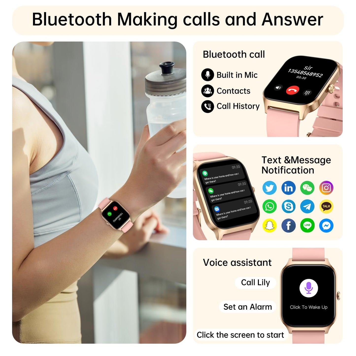Smart Watch for Women Fitness Tracker: Rose Gold Make/Answer Call Smart Watches for Women Waterproof Digital Mens Watches Running Smartwatch Android Phone iPhone Samsung Compatible Heart Rate Monitor