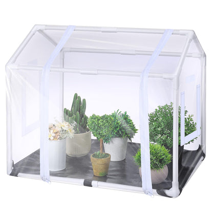 Mini Greenhouse with Potting Mat for Indoor Plant, Heavy Duty Portable Green House with Waterproof Pot Pad for Small Plants, Clear Small Plant Tent for Seed Humidity(White)