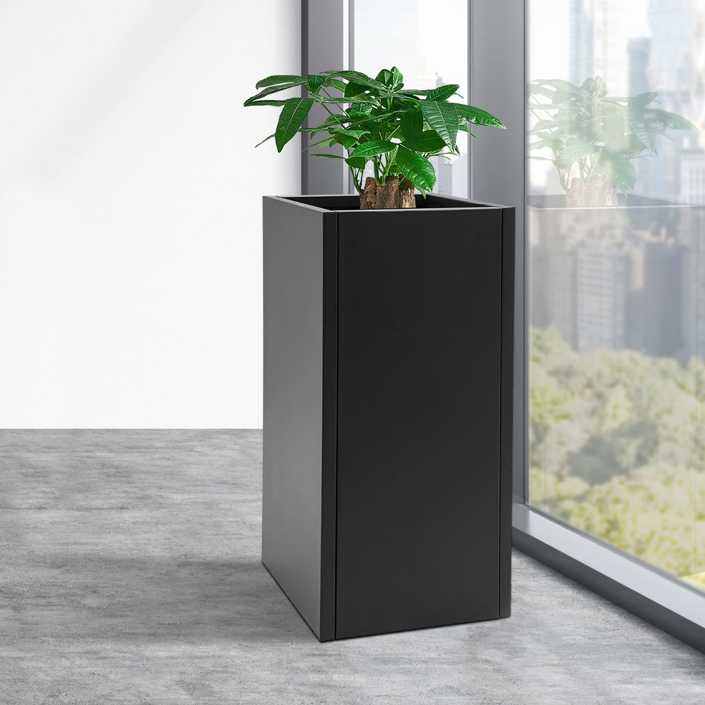 Pinelicorn Tall Square Metal Planter with Removable Insert Shelf 14" L x14 W x 30" H, Outdoor Planters with Drainage Holes, Heavy Duty Steel Flower Pots for Patio, Yard, Garden