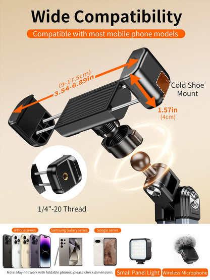 NIFBANG Floor Phone Stand for Video Recording,Overhead Cell Phone Stand for Bed,360° Adjustable Desk iPhone Tripod Floor Holder with Long Extension Arm,Compatible with iPhone 17 16 Samsung and Android