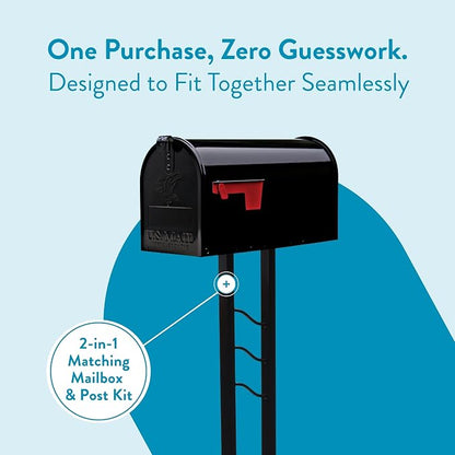 Architectural Mailboxes Mailbox to Go Galvanized Steel Mailbox and Post Kit, MC11KITBAM, Black, Medium Capacity