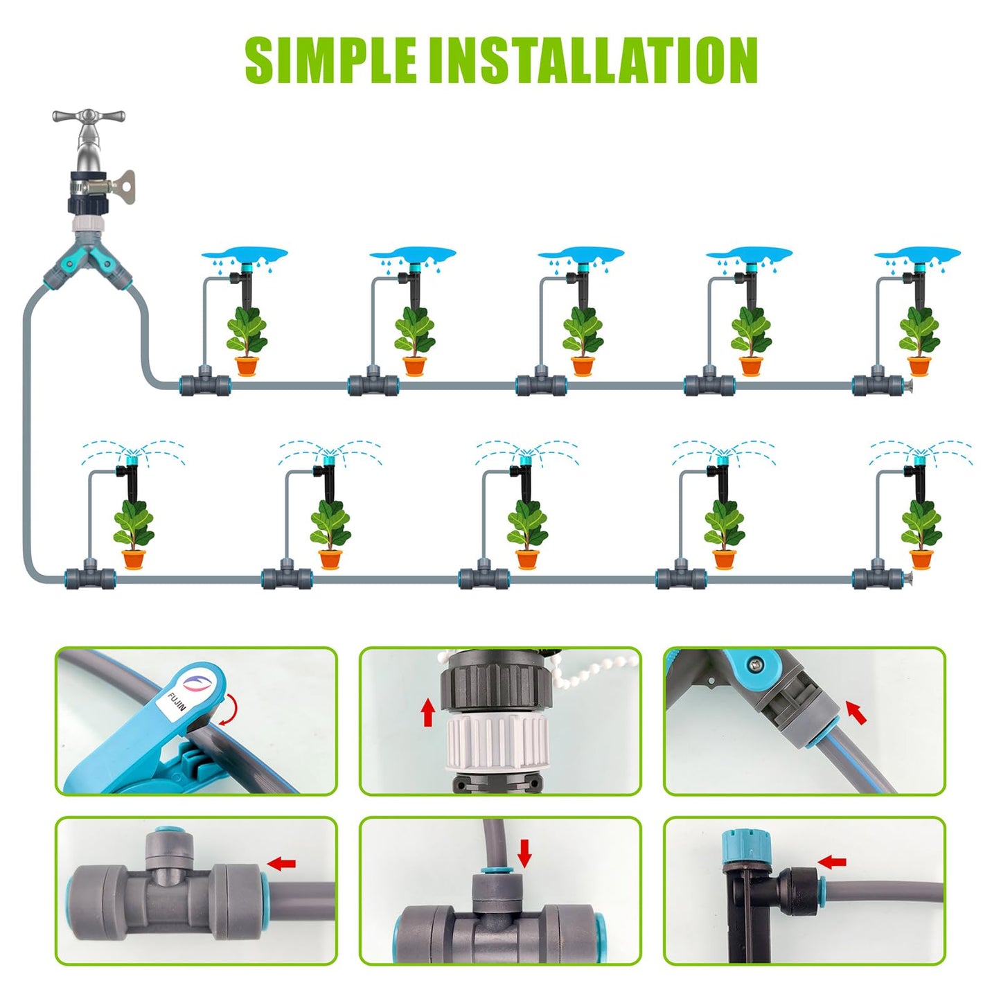 Drip Irrigation System 99FT, Complete Automatic Drip Irrigation Kit with Quick Connector, Garden Watering System for Potted Plants with 12mm 6mm Irrigation Tubing Adjustable Emitters for Garden