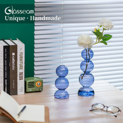 Glasseam Glass Bubble Vase, Cute Light Blue Vases for Flowers, Unique Small Flower Vases for Centerpieces, Ball Aesthetic Decorative Vase, Round Modern Vase for Home Decor Living Room Decorations