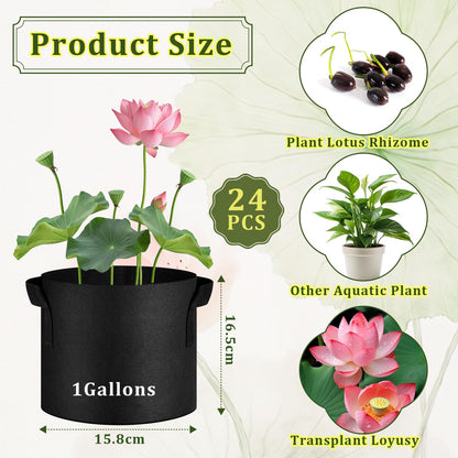 24 Pcs Lily Plant Pots for Pond, Aquatic Pond Planter for Pond Durable Breathe Reusable Fabric Plant Bags with Handles Thickened Nonwoven Fabric Pots for Aquatic Plants, Potato, Carrot, Onion, Flower