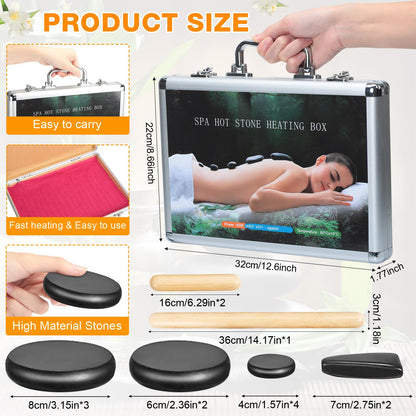 Yunsailing Hot Stones Massage Set with Warmer Kit Hot Rocks Massage Heater Kit with Adjustable Temperature Basalt for Home Spa, Pain Relief, and Relaxation (11 Stones and 3 Sticks)