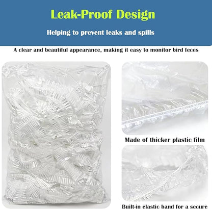 Disposable Bird Cage Liners 100 PCS Clear Plastic Parakeet Cage Liner Bag for 18x26 Inch Pallets Universal Elastic Film Intended for Parakeet, Cockatiels, Rabbit, Guinea Pig Finches Canaries