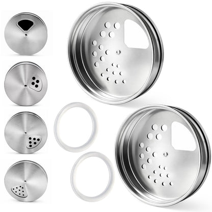 2 Pack Adjustable Mason Jar Spice Shaker Lids with Silicone Sealing Ring Gasket for Regular Mouth Adjustable Tops Pour Spout Seasoning Shaker Dispenser for Spices Salt Sugar Flour Seasonings (2)