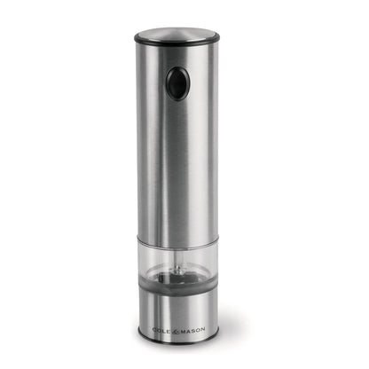 Cole & Mason Battersea Electronic Salt & Pepper Mill - One-Button Salt & Pepper Grinder - Refillable & Adjustable Salt & Pepper Shakers - Kitchen Accessories - Stainless Steel - 1 Pack
