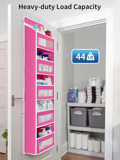 JARLINK 2 Pack Over The Door Organizer Storage, 5 Shelf Hanging Door Organizer with 5 Large Capacity Pockets, Anti Tilt 44 lb Load Behind Door Storage for Bedroom, Bathroom, Pantry, Nursery, Rose Pink