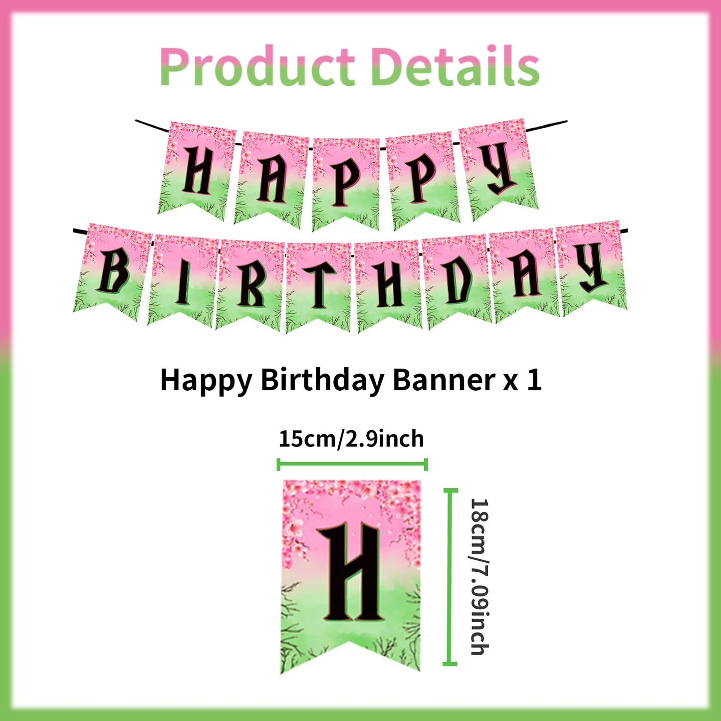 Pink and Green Party Decorations Happy Birthday Banner Balloons Cupcake Toppers and Cake Toppers for Girls Women Baby Shower Princess Witch Birthday Party Decorations