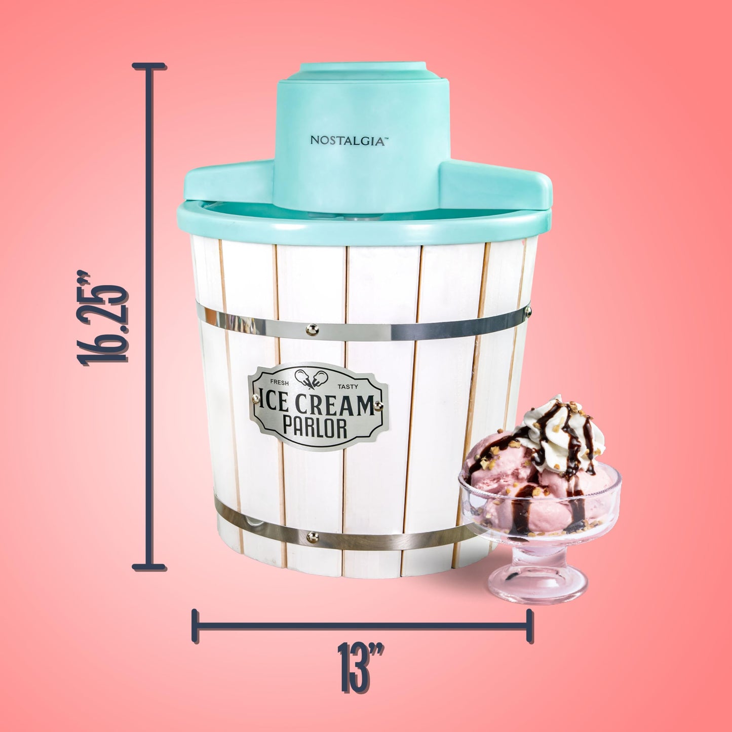Nostalgia Electric Ice Cream Maker - Old Fashioned Soft Serve Ice Cream Machine Makes Frozen Yogurt or Gelato in Minutes - Fun Kitchen Appliance - Vintage Wooden Style - Light Wood - 4 Quart