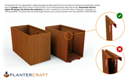 Plantercraft Large Rectangular Planters for Outdoor Plants – 36x12x24 Corten Steel Planter Box | Extra Large Outdoor Planters for Patio Privacy & Deck Decor | Heavy Duty Metal Planter Rectangle