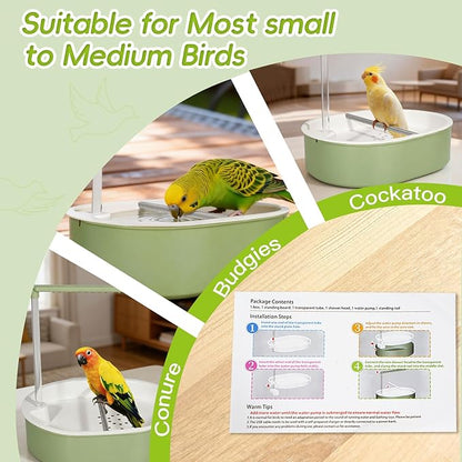 Automatic Parakeet Bird Bath for Cage Large Parrot Shower Bath with Adjustable Water Flow Bird Shower Fountain Indoor Bathtub Stainless Perch Bird Cage Accessory for Birds Cockatiel Conure Budgie