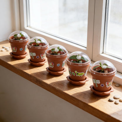 25 Packs Cupcake Plant Nursery Pots with Humidity Dome, Small Plastic Flower Plant Pots with 20 Sheet Stickers, Seeds Starter Pot Flower Planting Container for Seedlings Succulent Display (Wine Red)