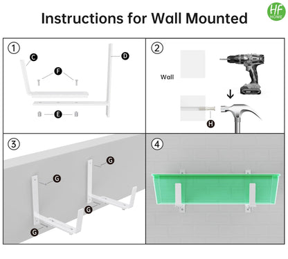 HFHOME 4 PCS Adjustable Planter Box Brackets (6 to 12.5 in), Universal Window Box Brackets, Heavy Duty Metal Flower Box Wall Mounting Hooks for Balcony, Fences, Patio, and Garden - White
