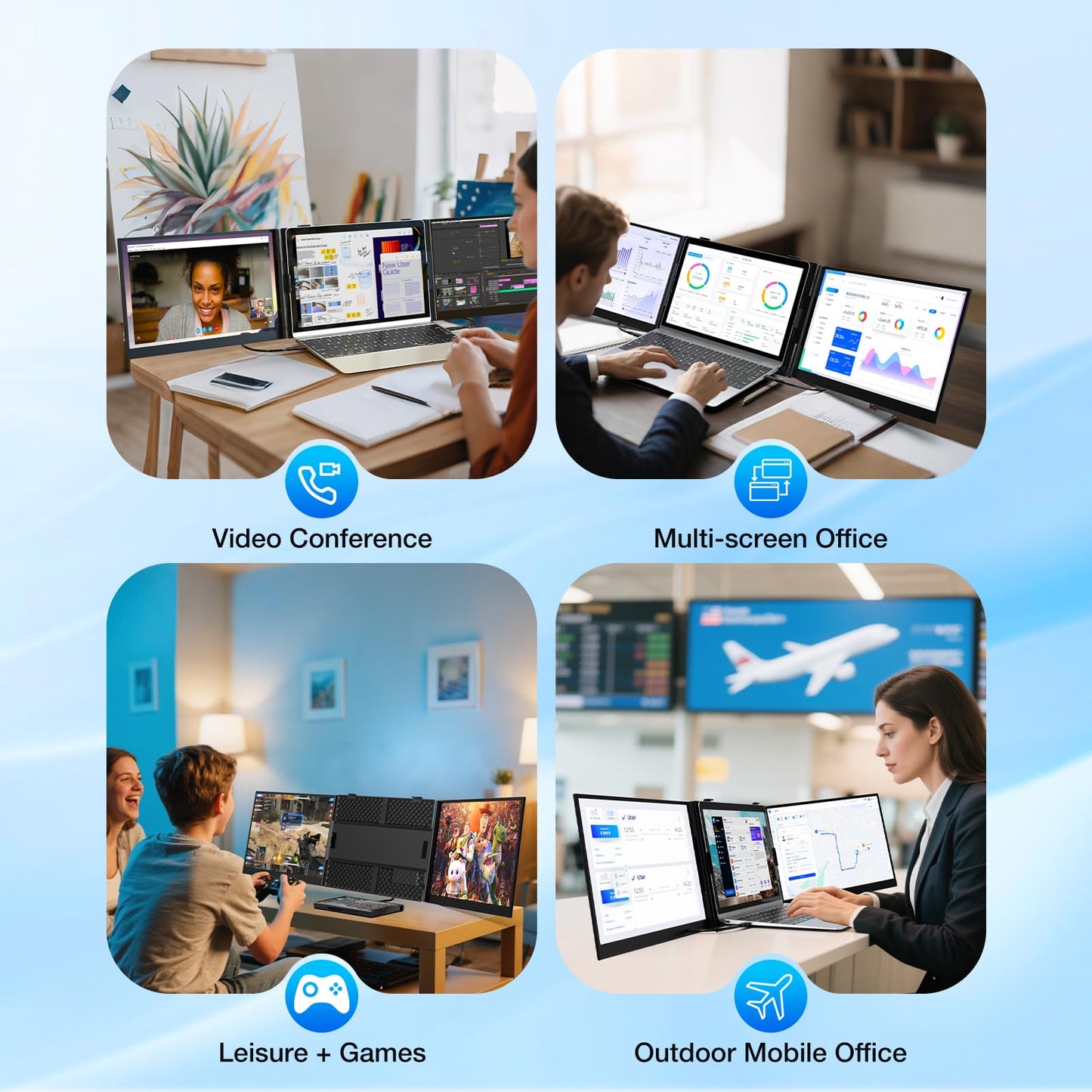 Laptop Screen Extender, Ultra-Thin 15.6" FHD 1200P 16:10 Portable Monitor for Laptop, Lightweight Travel Monitor Extender Plug & Play for 14.2"-17.3" Laptops, Compatible with Wins/Mac/Android/Chrome
