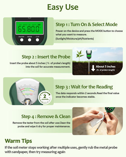 Jxikatx 7-in-1 Soil Test Kit, Soil Moisture Meter/pH Meter/Light Intensity/Fertility/Air & Soil Hygrometer Temperature with Large Dual Display for Garden,Lawn, Farm, Indoor Outdoor Plants-OliveGreen