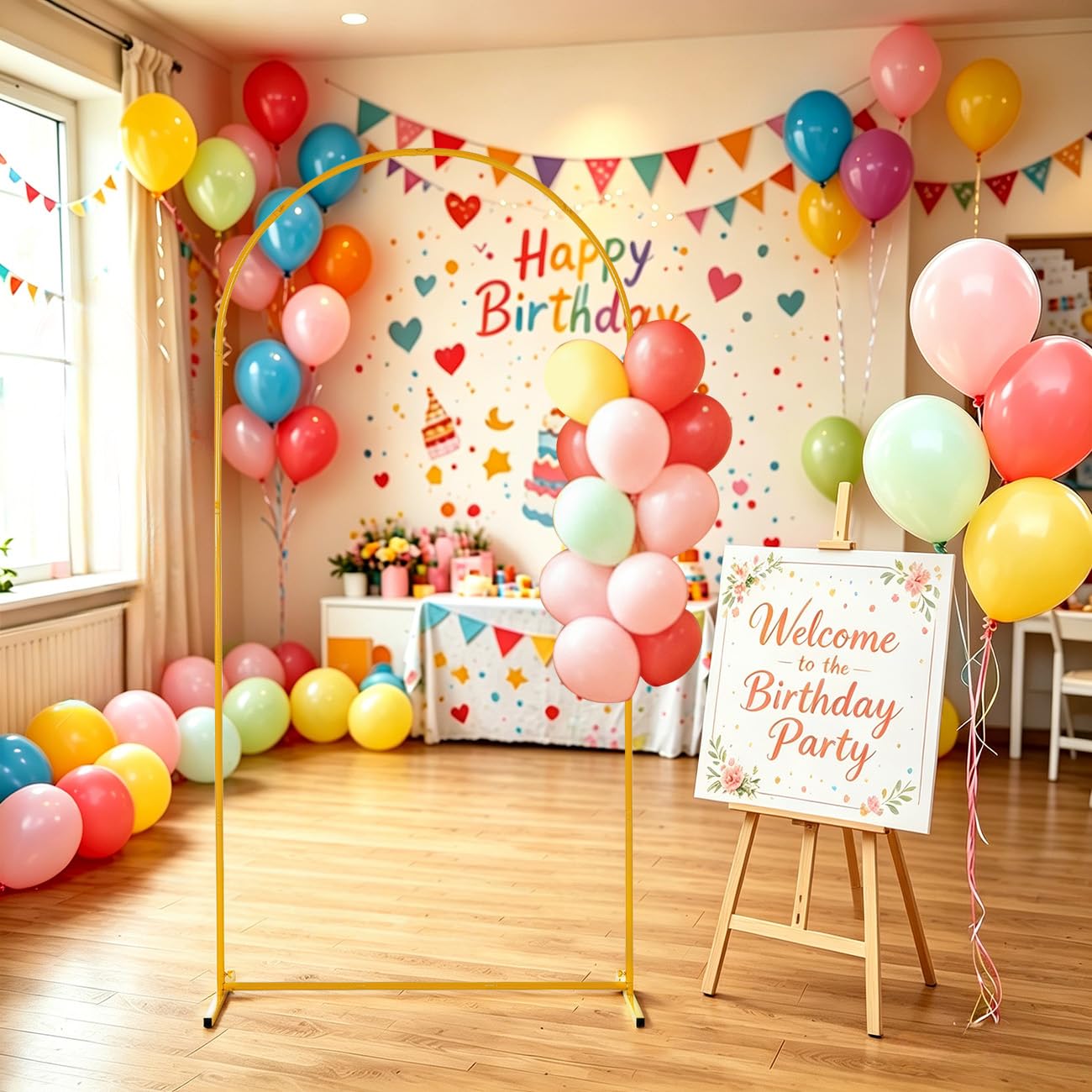 Vincidern 6.6 FT Wedding Arch Backdrop Stand for Party, Balloon Arch Stand, Wedding Arches for Ceremony, Metal Arch Backdrop Stand for Baby Showers, Birthday Party, Events Decoration Door Frame Gold
