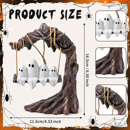 Leinuosen Swinging Ghost on Tree Halloween Table Decor Spooky Resin Statue Halloween Ghost Figurine Swinging Shadows Centerpiece Tiered Tray Decor for Home Desktop Bookshelf Indoor Outdoor Garden