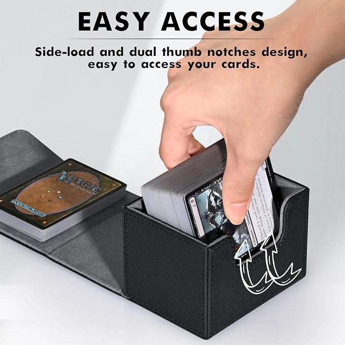 ZLCA Card Deck Box for Trading Cards, MTG Commander Deck Box Holds 120+ Single Sleeved Cards, Leather Magnetic Card Storage Box Fits for Magic the Gathering TCG CCG (Black)