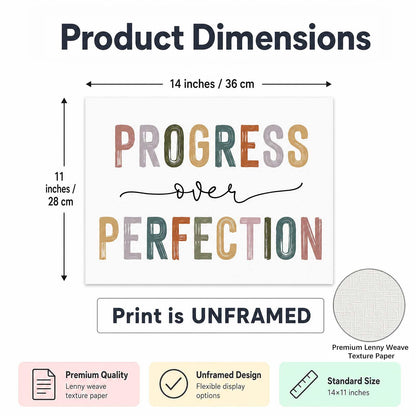 Classroom Signs Wall Art, Progress Over Perfection Growth Mindset Poster for Kids Students, Teacher Decor for Classroom, Inspirational School Office Homeschool Room Decor (14"L x 11"W Unframed, Unframed)