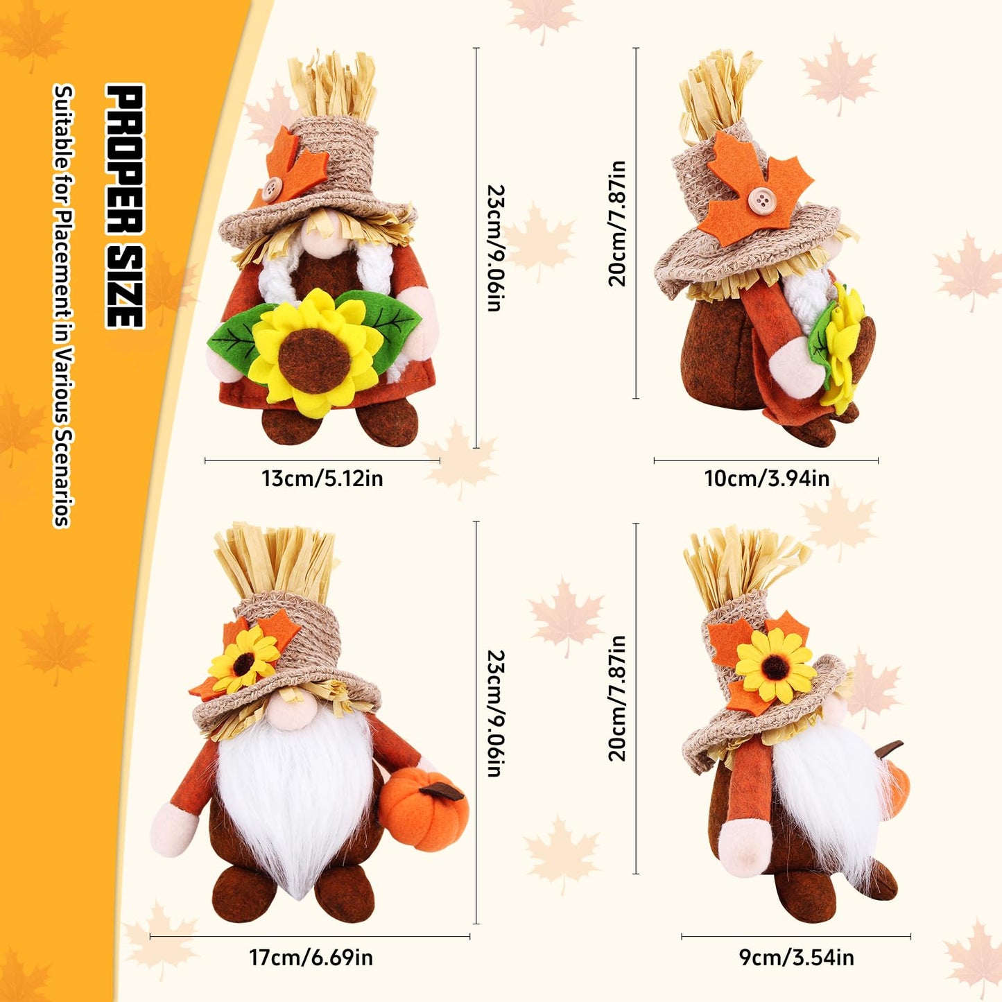 2pcs Fall Thanksgiving Gnomes Plush Decorations for Home, Cute Thanksgiving Gnomes Plush Pumpkin Maple Leaves Fall Gnome Set Home Indoor Table Tiered Tray Decor, Harvest Autumn Holiday Decoration Gift