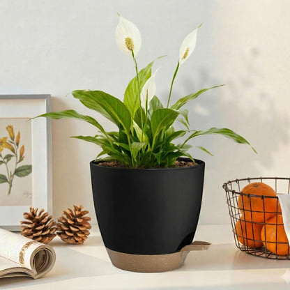 Hylitong Plant Pots 8/7.5/7/6.5/6 Inch Self Watering Pots,5 Pack Planters with Drainage Holes and Saucers,Plastic Flower Pots,Nursery Planters for Indoor Outdoor Plants (Black)