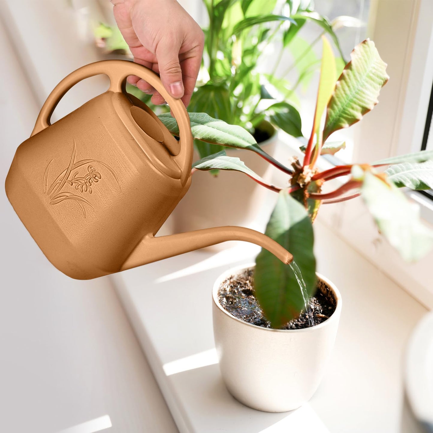 ZXJ Strength Plant Watering Can - for Indoor and Outdoor Home Garden Plants - with Long Spout - Copper Color - 1/2 Gallon