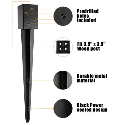 LADECH 4x4 Fence Post Anchor Ground Spike 36” Length Metal Black Powder Coated – Mailbox Post Anchors – Fit 3.5x3.5 Lumber (8, Black)