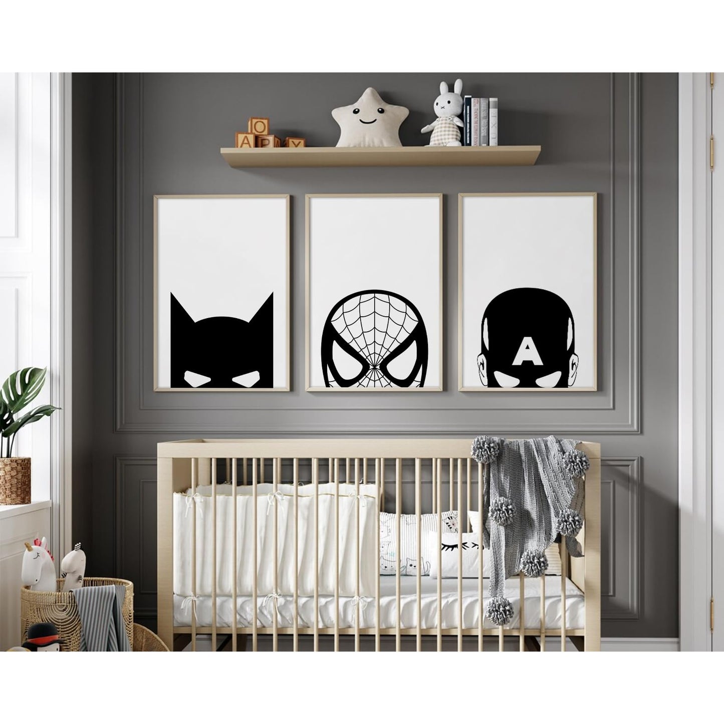 Baccone Spiderman Wall Art Boys Room Canvas Wall Decor Black White Wall Art Spiderman Pictures Painting Boys Posters Nursery Artwork for Living Room Bedroom 12x16 Inch Unframed Set of 3