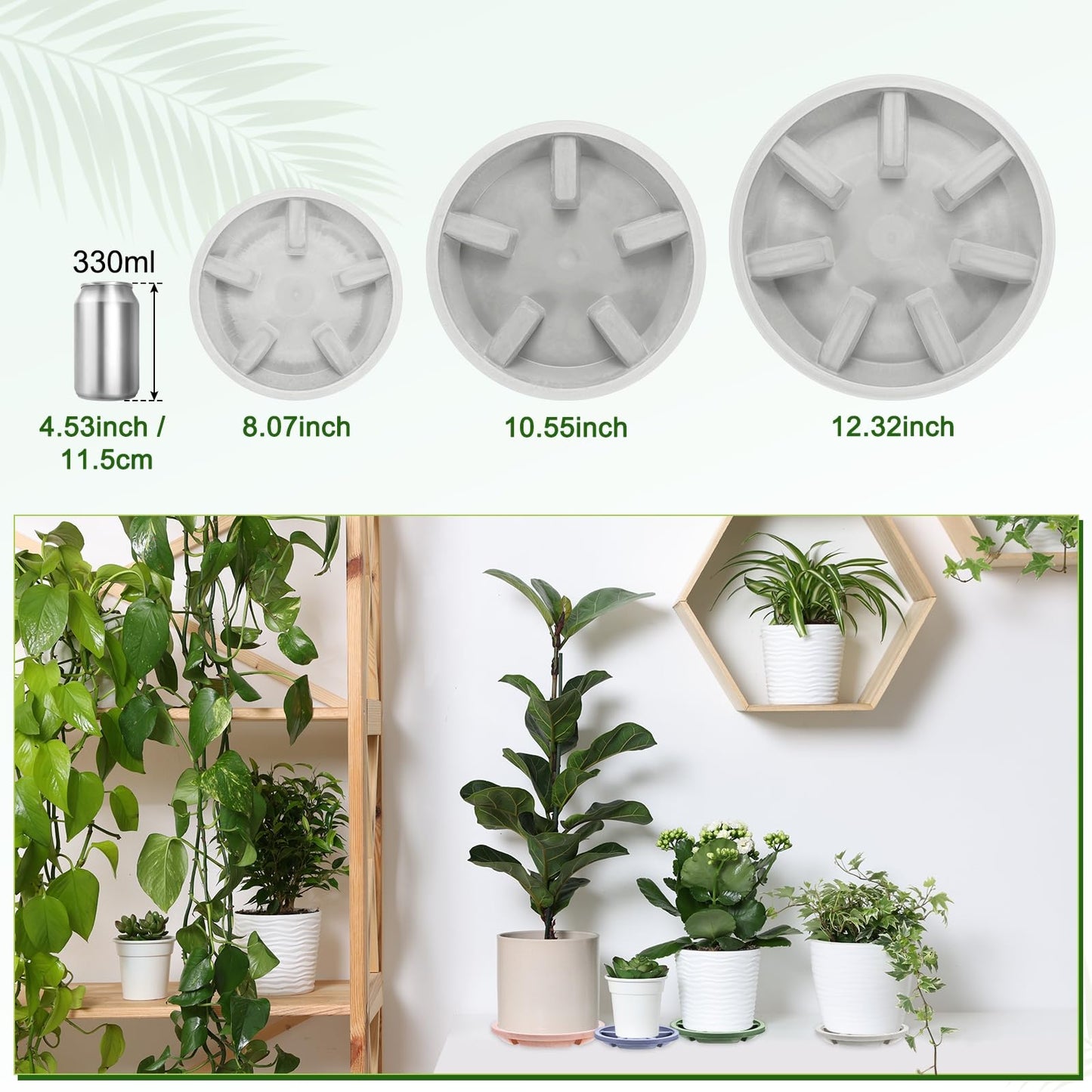 M METERXITY 2-Pack Plant Saucer, 6.3 Inch/16 cm Plastic Plant Trays Thicker for Pots/Indoor/Outdoor/Water Drainage and Protection, Flowerpot Drip Tray [Gray Veins]