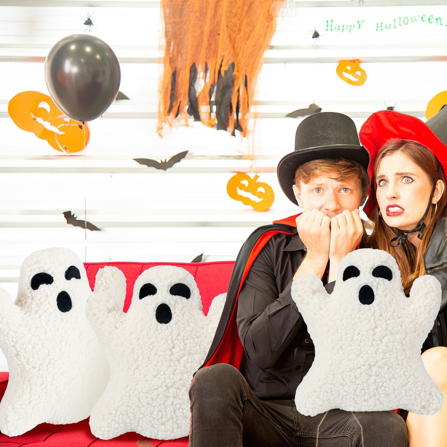 Shappy 3 Pcs Halloween Ghost Throw Pillows Cute Soft Throw Decorative Pillows for Halloween Decorative Home Bed Sofa with Ghost Decor Cushion
