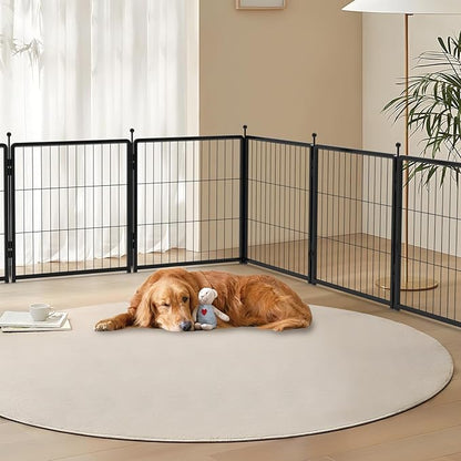 Dog Playpen 24 inch 8 Panels for Indoor & Outdoor Use – Heavy-Duty Metal Pet Fence with Ground Stakes, Rounded Ball Tops for Safety, Stable & Foldable Design, Easy to Assemble