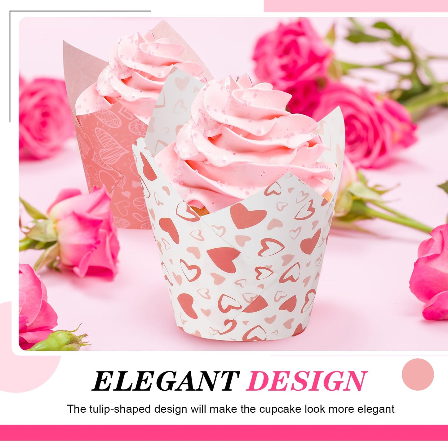 Havawish 500 Counts Valentines Day Tulip Cupcake Liners Love Baking Liners in Standard Size Heart Grease Proof Cupcake Wrappers Muffin Liner Holders for Baking Cups Wrapper for Party