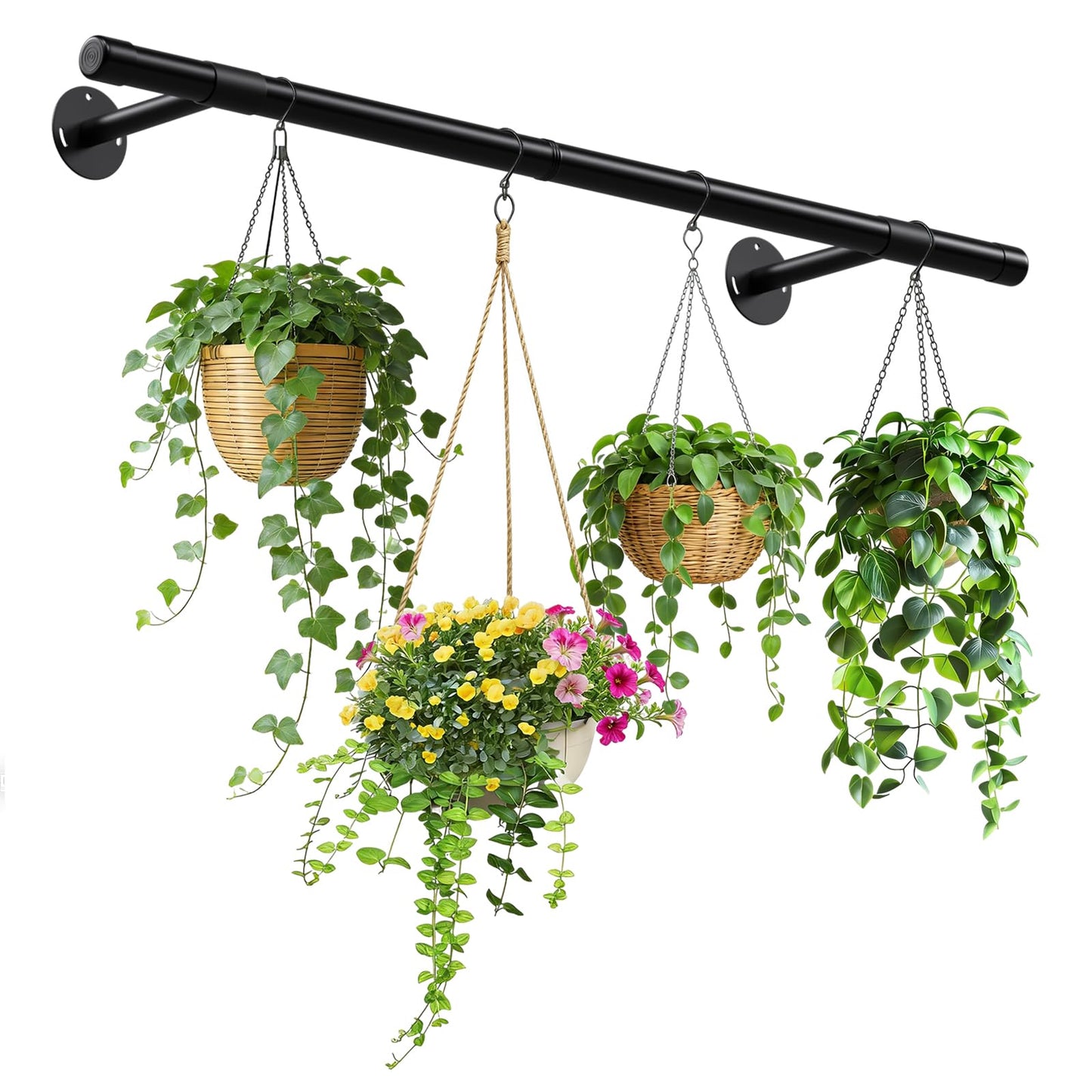 SUTINE Plant Hanging Rod, 31 Inch Plant Hanger Indoor for Window Ceiling, Heavy Duty Hanging Planters for Indoor Plants, Black Wall Plants Holder, Window Plants Shelves Pot/Chain/Plant Not Included