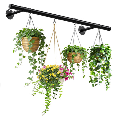 SUTINE Plant Hanging Rod, 31 Inch Plant Hanger Indoor for Window Ceiling, Heavy Duty Hanging Planters for Indoor Plants, Black Wall Plants Holder, Window Plants Shelves Pot/Chain/Plant Not Included
