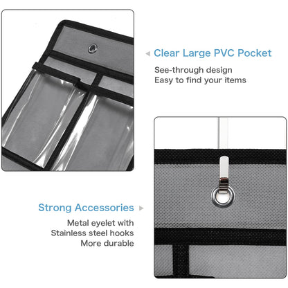 SAVERHO 42 Pocket Classroom Pocket Chart for Cell Phones and Calculator,Clear Cellphone Pocket Chart for Classroom with Number Sticker and hooks (Grey-42 Pockets)