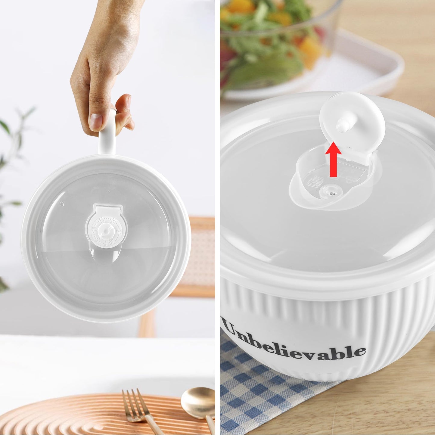 Unbelievable 28 oz Soup Mug, Striped Porcelain Meal Prep Lunchbox with Lid, Funny White Ceramic Sup Bowl with Handle and Cover for Meals or Drinks at Office, Dorm or Home Kitchen, Halloween Fall White
