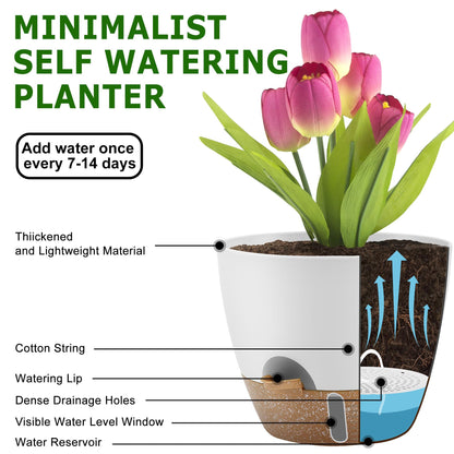 QRRICA 10/9/8/7.5/7 Inch Self Watering Pots and 12/10/9 Inch Water Level Indicator Plant Pots