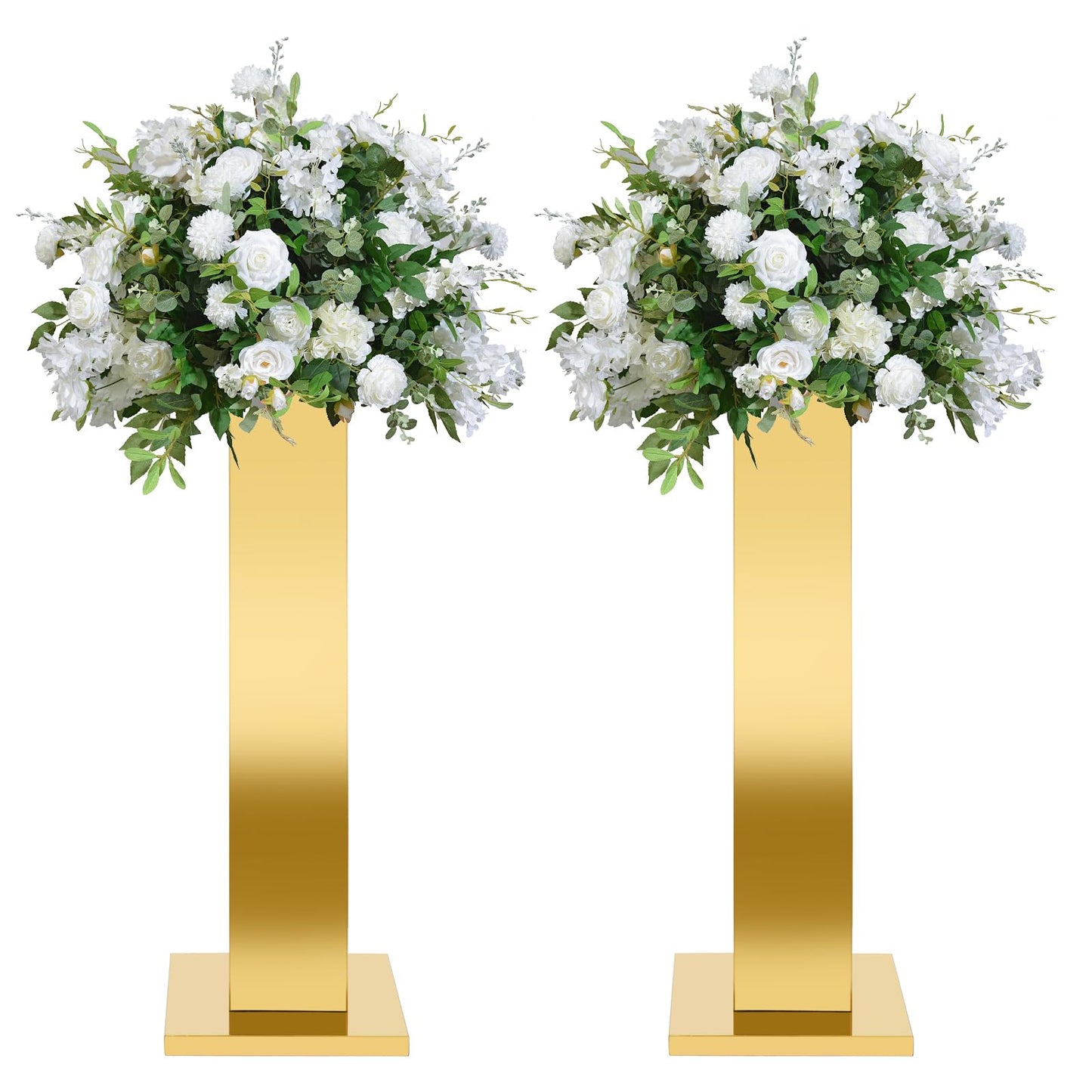 Hafyow 2PCS Tall Gold Vases for Centerpieces,31.5inch Stainless Steel Column Geometric Centerpieces Wedding Flower Stand Flower Floor Vase for Tables Wedding Anniversary Birthday Party Decor