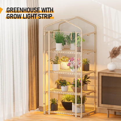 SPECILITE Indoor Greenhouse with Grow Lights - Adjustable 4 Tiers 27.6"L×19.3"W×61.4"H Mini Greenhouse with Zip PVC Cover and 45W Plant Light, Portable Green House with Timer for Winter &Indoor Plants