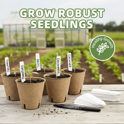CLEANGOR 70Pcs Biodegradable 3.15” Peat Pots with 70Pcs Plant Labels, Biodegradable Seed Starter Pots with Drainage Holes, Nursery Pots for Seedlings, Herbs, Vegetables, Flowers, Gardening Kit