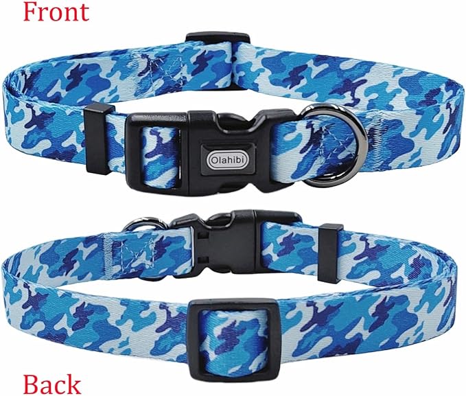 Dog Collar Leash Set, Camouflage Pattern, Polyester Material, Adjustable Collar and 5ft Matching Leash, for Puppy Dogs.(XS, Blue Camo)