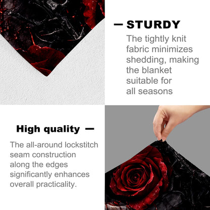 cromcu Gothic Skull Rose Flannel Throw Blanket, 50x60in, Soft Warm Cozy Blankets with Skull and Red Rose, Gothic Gifts for Women Skeleton Lovers, Halloween Home Decor Dorm Office Travel Camping