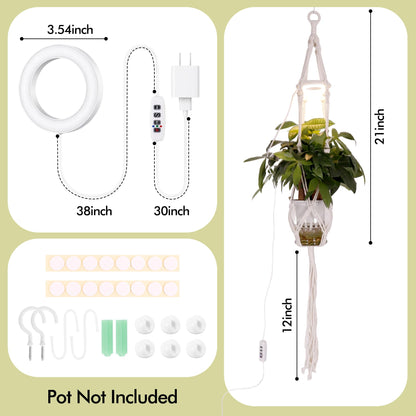 Lazukes 2 Pack Hanging Plant Grow Lights for Indoor Plants with Timer, Wall Mounted Full Spectrum Pendant Growing Light with Macrame Plant Hanger, Ceiling LED Planta Luz for Potted Plants Home Decor